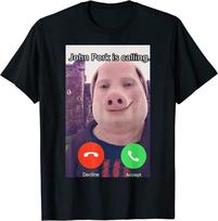 John Pork is Calling Funny Pig Meme T-shirt M gray