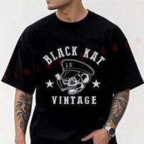 Nice Moto Skull Black Kat Men's Fashion T-shirt Moto Cotton Casual Summer Comfortable Short Sleeve Tops L