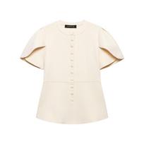 European and American style, new women's clothing, fashionable bubble sleeve split-ended knitted jacket 4192/080/401 XS