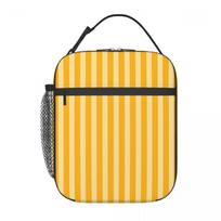 Striped Vertical 2 Yellow Insulated Lunch Bag for Women Children Leakproof Food Boxes Thermal Lunch Box Tote One Size