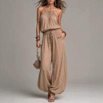 European and American holiday style suit, ruffle edge sleeveless suspender top + bloomers two-piece set S beige