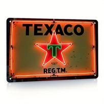 Vintage Texaco Star Neon Style Metal Tin Sign Retro Gas Station Wall Decor for Man Cave  Garage 20x30cm（7.8x11.8inch）
