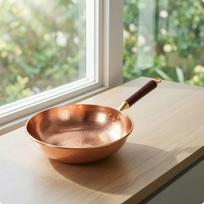 Wok with Hanging Loop Uncoated Copper Thickened Stir Fry Pan for Chefs, Home Cooks, Gas Cooktop, 30CM beige
