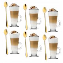 Tadar Caffee Latte 6 stiklinių rinkinys su 6 ilgais šaukšteliais, 250 ml