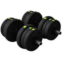 2-in-1 svarmenų rinkinys, štanga ir hanteliai, 20 kg, neslystantis, nebraižantis grindų, juoda/žalia