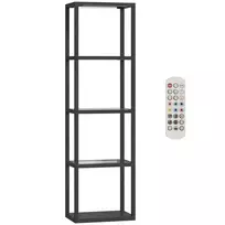 HOMCOM RGB stovima lempa su stiklinėmis lentynomis, 4 lygių LED stovimos lempos su nuotolinio valdymo pulteliu, muzikos sinchronizavimu, juoda