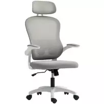 HOMCOM Ergonomiskas biroja krēsls ar sieta atzveltni, regulējama augstuma, salokāmi elkoņbalsti, 5 riteņi, šūpošanās funkcija, pelēks