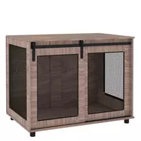 "PawHut" šuns narvo baldai, narvas šunims su 2 rakinamomis durelėmis, šoninis staliukas namams, namas dideliems šunims iki 30 kg, plienas, 98 x 60 x 78 cm, graikinis riešutas