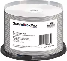 „Smartdisk BD-R“, baltos spalvos, spausdinimui rašaliniu būdu, 25GB, velenas, 69835, 50 vnt. pakuotė, duomenų archyvavimui