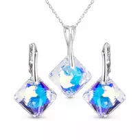 Diamond Sky Jewelry Sidabrinis papuošalų rinkinys moterims „Shimmer (Mėlyna Aurora Borealis)“ su Swarovski® kristalais