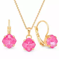 Diamond Sky Jewelry Papuošalų rinkinys moterims „Magical Square (Electric Rožinė Ignite)“ su Swarovski® kristalais