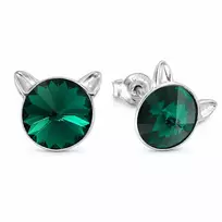 Diamond Sky Jewelry Sidabriniai auskarai „Cat (Emerald)“ su Swarovski® kristalais