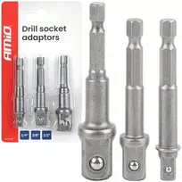 Galvučių adapterių suktuvui rinkinys, 1/4" HEX, 1/4" / 3/8" / 1/2", 3 vnt., AMIO-04933