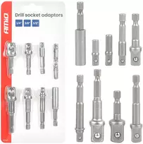Galvučių adapterių suktuvui rinkinys, 1/4" HEX, 1/4" / 3/8" / 1/2", 9 vnt., AMIO-04931