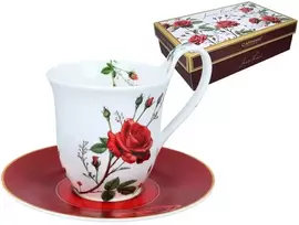 Carmani puodelis su lėkštute 220ml, L.Lozano "Rožės"