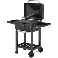 Anglių kepsninė BBQ rūkykla su dangčiu, termometru, reguliuojamo aukščio anglių dėtuve, grotelėmis, šoniniu staleliu ir pelenų stalčiumi