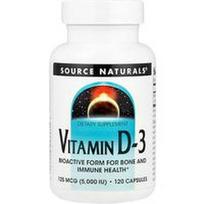 Source Naturals, Vitaminas D-3, 125 mcg (5000 TV), 120 kapsulių