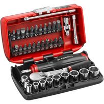 Facom R2 NANO 6-Briaunų OGV lizdų rinkinys RL.NANO1GRPPB, 1/4", 38 vnt., 10 lizdų, 2 prailginimai, chromuotas, dėkle