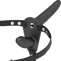 FETISH SUBMISSIVE HARNESS - Dvigubas Įsiskverbimo Juodas Vibratorius
