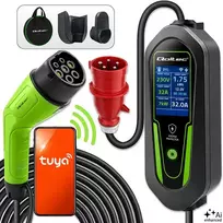 „Qoltec“ elektromobilių ir hibridinių automobilių įkroviklis su reguliavimo funkcija „2-in-1“, Type 2 | 7 kW | 230 V | CEE 32 A | „Wi-Fi“ | „Tuya“ | „Smart Life“ | LCD | 5 m