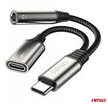 AMIO USB-C splitter adapter to USB-C + 3.5mm jack, 10cm, 04295
