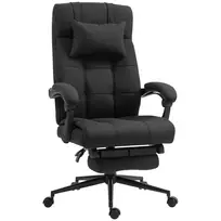 Vinsetto biuro kėdė ergonomiška rašomojo stalo kėdė su atlošimo funkcija, galvos atrama, porankiais, reguliuojamo aukščio pasukama kėdė su pakoju, lino imitacija, juoda