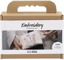 DIY Kit - Mini rankdarbių rinkinys siuvinėjimui - Makiažo krepšelis - kreminės spalvos (977859)