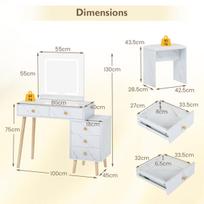 Tualetinis staliukas su veidrodžiu 100x45x130 cm baltas, su laikymo vieta