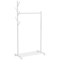 Drabužių stovas su ratukais, metalinis, batų lentyna, 86 × 43 × 171 cm, baltas
