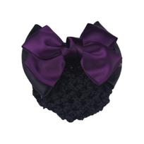 Moterų Pro Bow Barrette plaukų segtukas Bowknot Bun Snood Hairnet plaukų aksesuaras tamsiai violetine spalva