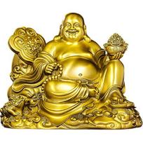 Aris & Juno Brass Laughing Buddha Feng Shui Statue – Chinese Wealth & Good Luck Figurine for Entryway, Home Office Desk or Shelf Decor, Gift for Medium yellow