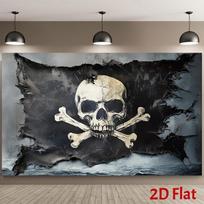 Pirate Jolly Roger Flag Tapestry Skull Crossbones Black White Wall Hanging Art Decor for Home Room Theme Party 100X70CM gray