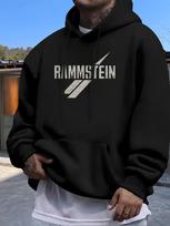 Casual Fleece Hoodie with Bold  RAMMSTEIN  Print & Lightning Bolt Design - Black S