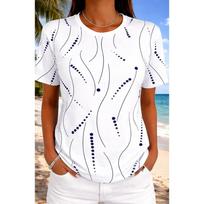 Fashion Women Retro Creative Curve Wave Point Print T Shirt Funny Casual O-neck Short Sleeves T-shirt Summer Female Tee Shirt XS balta
