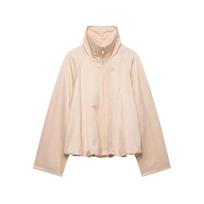 Womens Loose Fit Casual Pilot Jacket In Dusty Pink - Stand Collar Zip-Up Outerwear Extra Small white