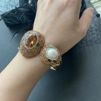 2026 Natural Baroque Pearl + Sultan Stone Alloy Tourmaline Bracelet Design Volkswagen Bracelet European and American Retro Style 18CM gray