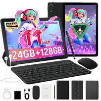 Android 15, 2 In 1 Tablet, 11 Inch, 24GB+128GB, Octa Core, 6800mAh, Face Unlock, Keyboard Set juoda