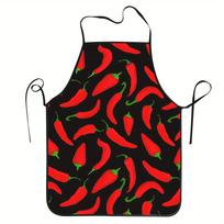 1pc Unisex Red Chilli Pepper Pattern Black Bib Apron for Cooking, Baking, and Painting - Stylish Polyester Kitchen Wear with Adj 38x47cm