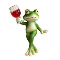 Weather Resistant Outdoor Animal Art Funny Frog Resin Figurine, Novelty Sitting Dancing Sculpture with Decorative Crafts for Terrace Lotus Leaf/Wine B beige