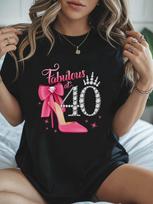 Fabulous at 40 Graphic Print T-Shirt, Short Sleeve Crew Neck Casual Top for Summer & Spring, Women'S Clothing 5XL įvairiaspalvis