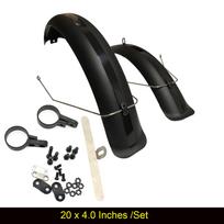 20x4,0 20x5,0 riebios padangos sparnas E-dviratis 20 colių snieglenčių elektrinis dviračio purvasaugis sparnas plastikinis tvirtas, patvarus purvas 20x5.0 Front Rear black