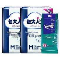 Dr.P Basic Adult Diapers M Size 20-Pack with Wet Wipes