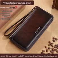 GERUOLA Men's Genuine Leather RFID Blocking Long Wallet brown