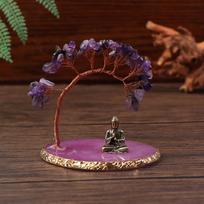 Buddha Statue With Healing Crystal Tree Set Home Ornaments Yoga Meditation Decoration violetinė