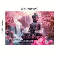 1pc Pink Buddha Statue Lotus Flower Waterfall Zen Meditation Tapestry Spiritual Wall Art Yoga Room Decor Background Print 100X70CM pink
