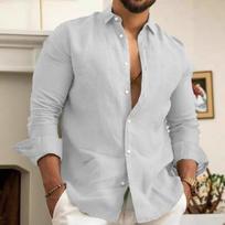 Mens Casual Long Sleeve Button Placket Linen Blend Cardigan Shirt S balta