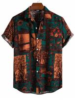 Vintage Print Short Sleeve Shirt, Casual Summer Essential S black