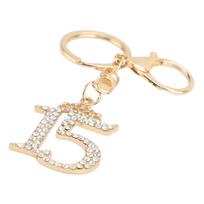 Rhinestone Number 15 Pendant Keychain Lobster Clasp Sparkling Number Keyring for Handbags Green beige