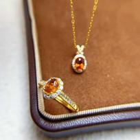 Natural Citrine Ring - Trendy Light Luxury Jewelry Set Pendant (no chain) brown
