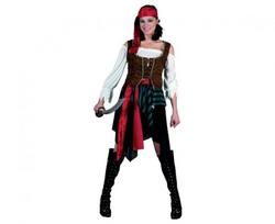 Piratės kostiumas (galvos apdangalas, korsetas, marškiniai, sijonas, diržas)